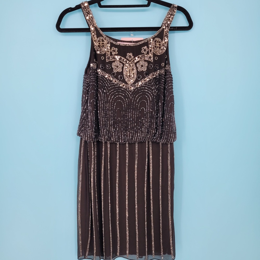JS Collections Cocktail Dress Women 4 Flapper Art Deco hand Beaded Sequin  NWT